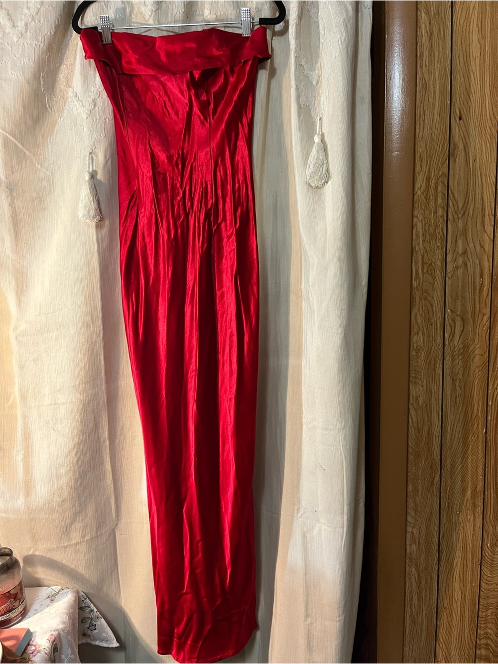 Roberta Bridal Red Strapless Satin Maxi Dress